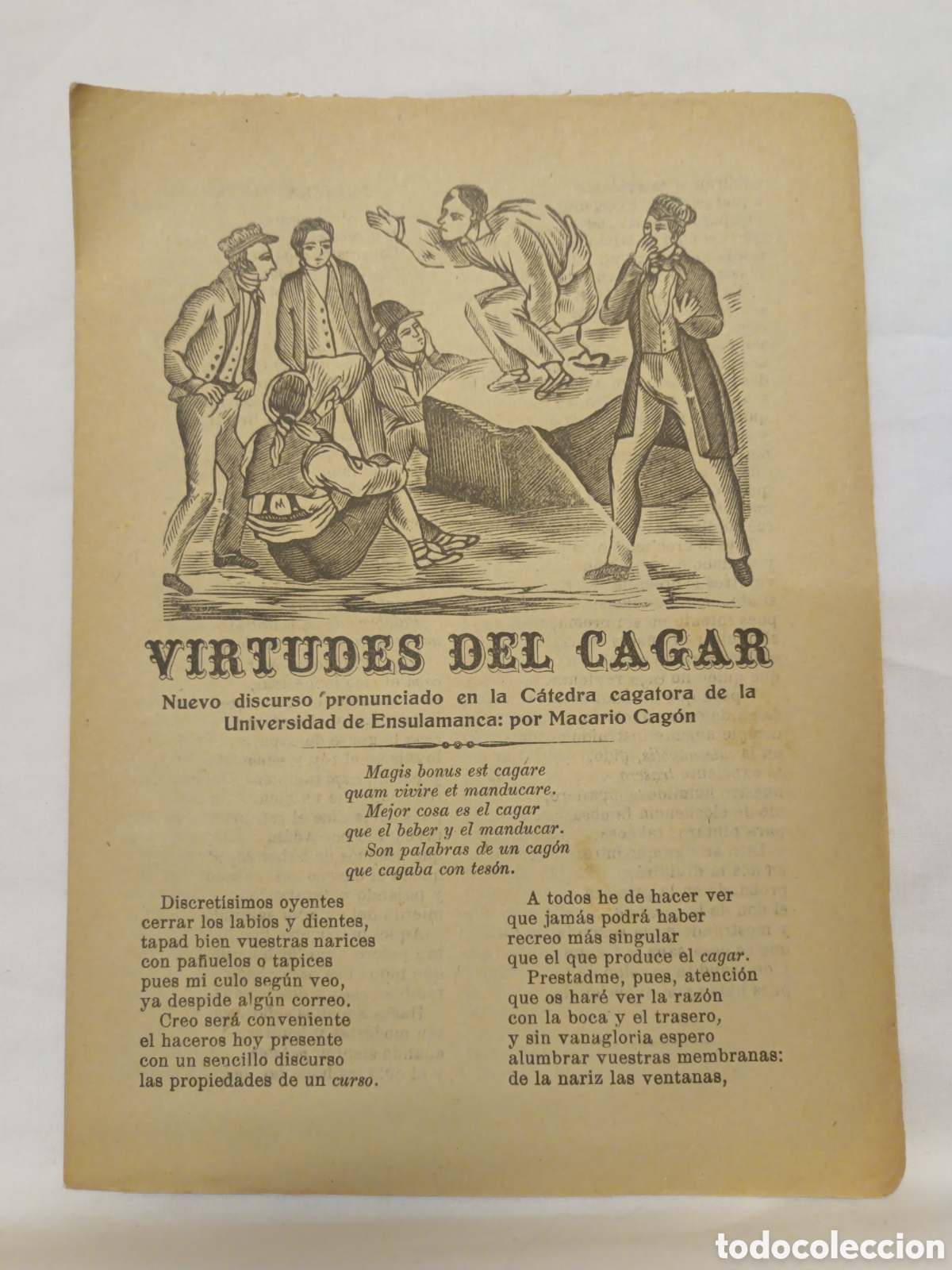 Otros art&iacute;culos de coleccionismo en papel: PLIEGO DE CORDEL - ROMANCE - VIRTUDES DEL CAGAR - FINALES SIGLO XIX - 16 X 22 CM