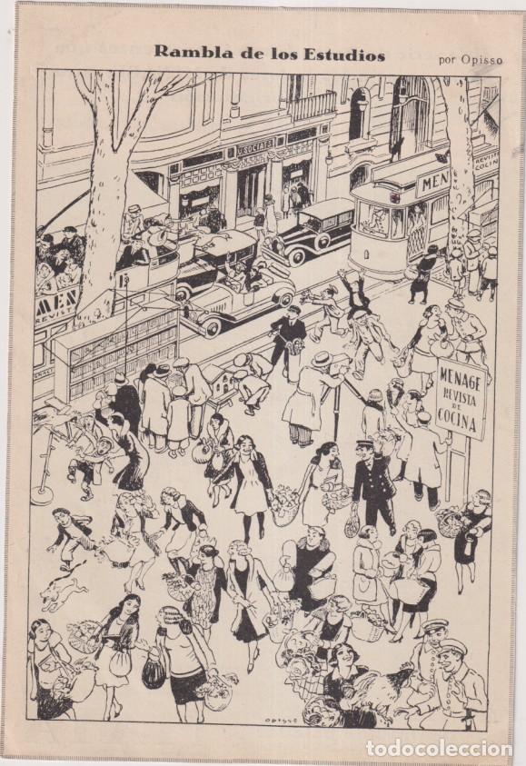 Otros art&iacute;culos de coleccionismo en papel: Opisso. Ilustraci&oacute;n. Rambla de los Estudios. Hoja (22x15 cm.) de una revista de 1932