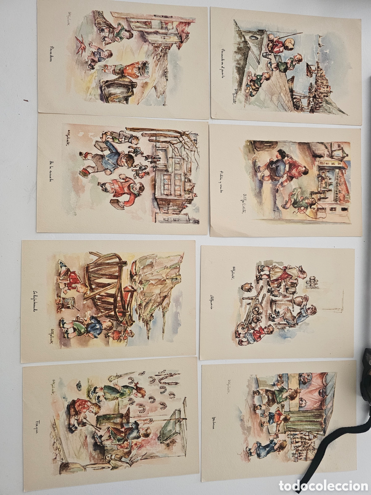 Otros art&iacute;culos de coleccionismo en papel: 8 L&aacute;minas Tarjetas Publicitarias &rdquo;Los ni&ntilde;os de Espa&ntilde;a y sus juegos&rdquo; Ortiz Valiente Roche 1950s