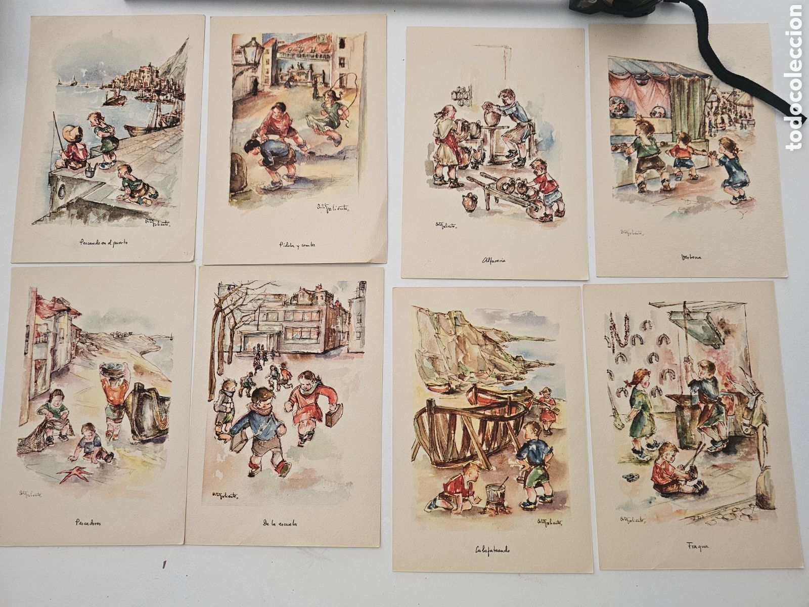 Otros art&iacute;culos de coleccionismo en papel: 8 L&aacute;minas Tarjetas Publicitarias &rdquo;Los ni&ntilde;os de Espa&ntilde;a y sus juegos&rdquo; Ortiz Valiente Roche 1950s