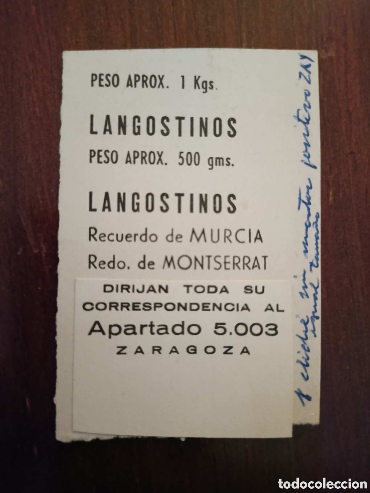 Otros art&iacute;culos de coleccionismo en papel: LANGOSTINOS RECUERDO DE MURCIA[ ETIQUETA A&Ntilde;OS 50-60 )