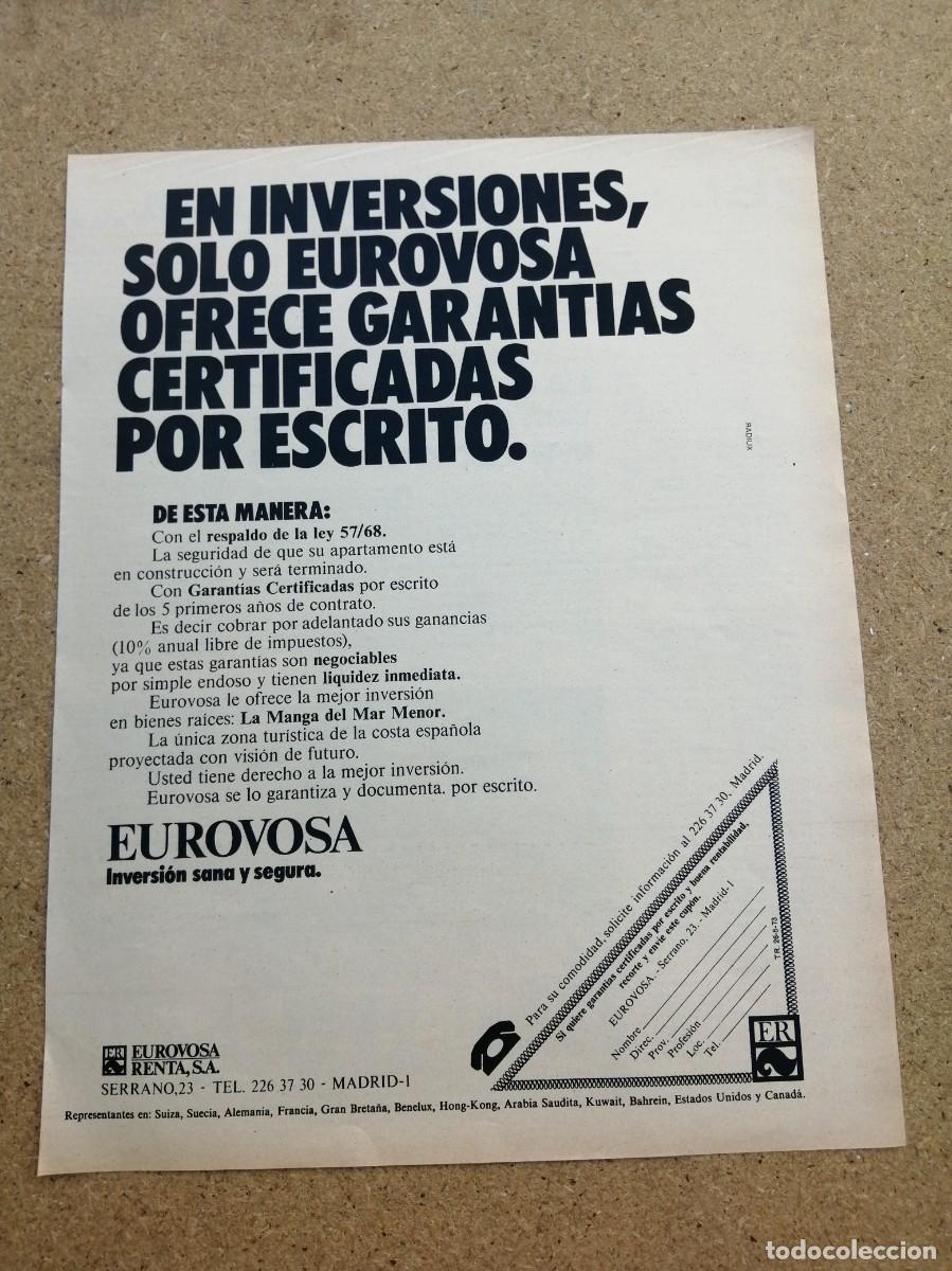 Otros art&iacute;culos de coleccionismo en papel: ANUNCIO. EUROVOSA, INVERSION SANA Y SEGURA