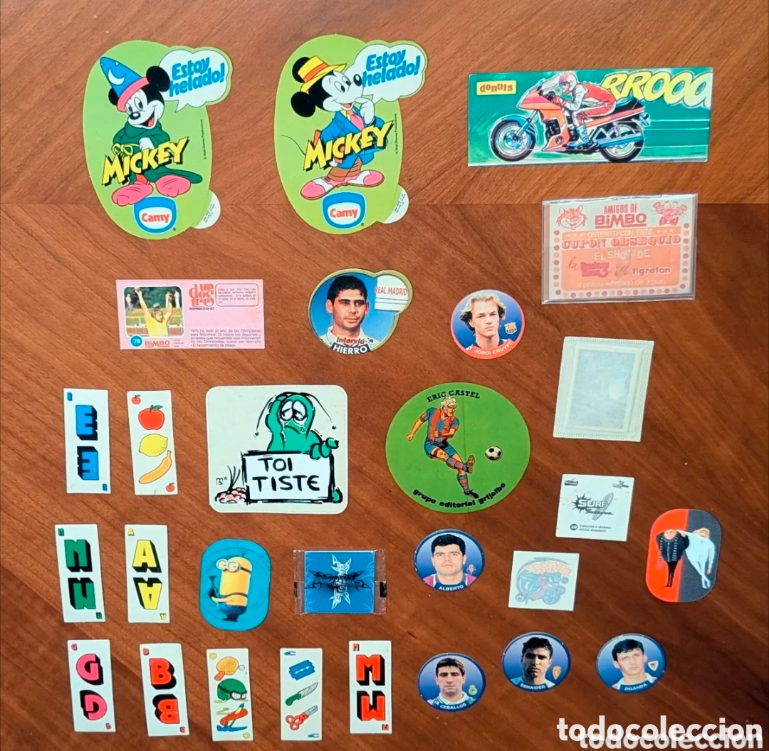 Otros art&iacute;culos de coleccionismo en papel: Lote Cromos adhesivos. Camy, Mickey, Bimbo, Donuts, Tazos, f&uacute;tbol, Crecs, Matutano,Eric Castell, Toi