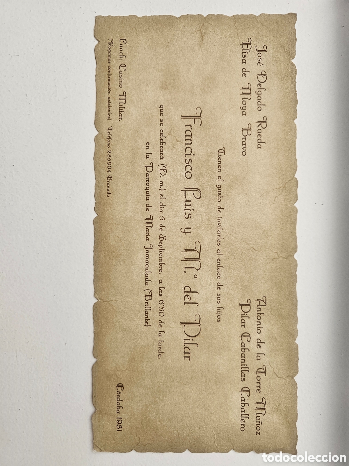 Otros art&iacute;culos de coleccionismo en papel: Invitaci&oacute;n de Boda Original &ndash; C&oacute;rdoba 1981 &ndash; Papel Pergamino Francisco Luis M&ordf; del Pilar