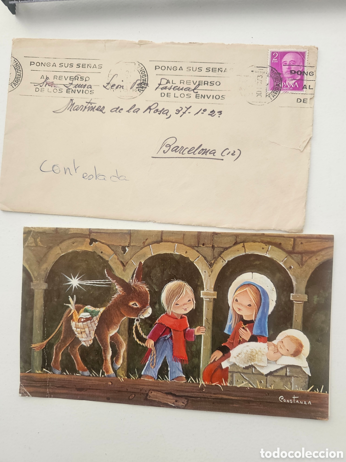 Otros art&iacute;culos de coleccionismo en papel: Tarjeta Felicitaci&oacute;n Navidad Constanza con Sobre Circulado 1973 Reus a Barcelona Pascual