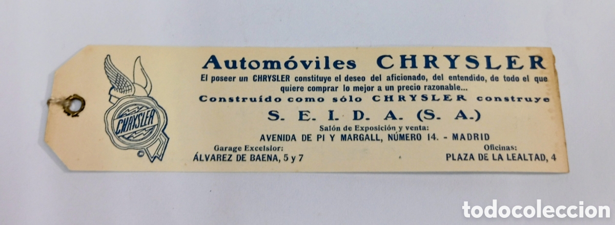 Otros art&iacute;culos de coleccionismo en papel: CHRYSLER/APERITIVO ROSSI - PEQUE&Ntilde;O Y ANTIGUO CARTONCILLO PUBLICITARIO/ETIQUETA - DOS CARAS-