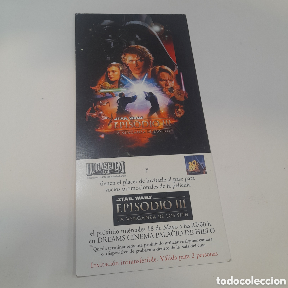 Otros art&iacute;culos de coleccionismo en papel: Entrada/invitaci&oacute;n Star Wars Episodio III