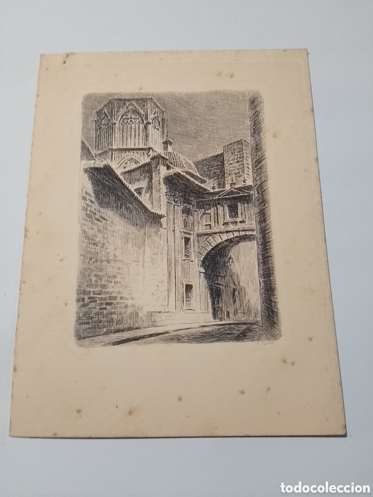 Otros art&iacute;culos de coleccionismo en papel: Tarjeta Grabado E. Furi&oacute; Catedral Valencia