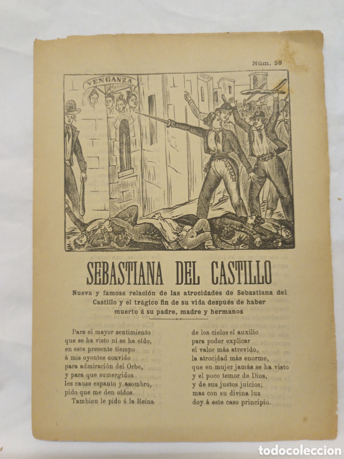 Otros art&iacute;culos de coleccionismo en papel: PLIEGO DE CORDEL - ROMANCE - SEBASTIANA DEL CASTILLO - FINALES SIGLO XIX - 16 X 22 CM
