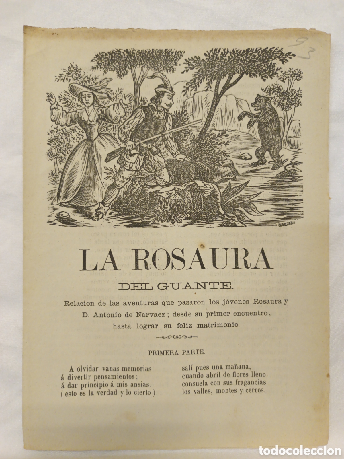 Otros art&iacute;culos de coleccionismo en papel: PLIEGO DE CORDEL - ROMANCE - LA ROSAURA DEL GUANTE - FINALES SIGLO XIX - 16 X 22 CM