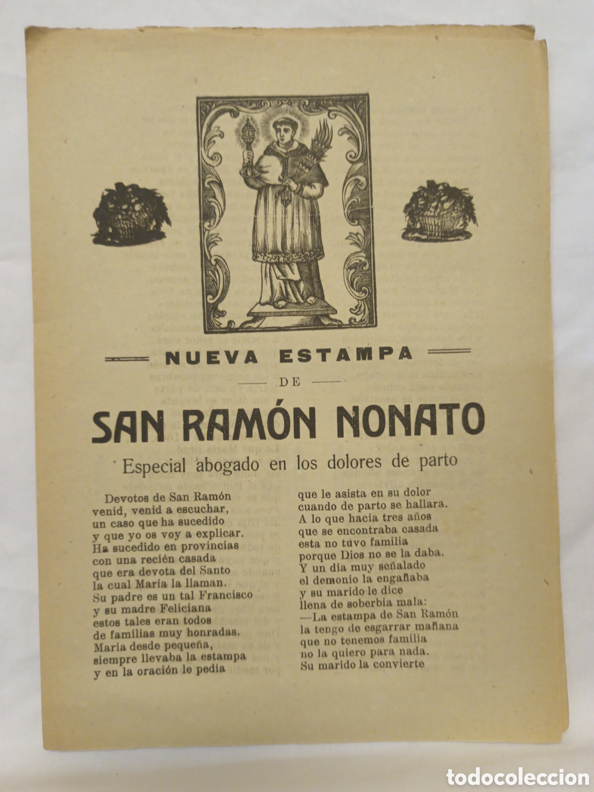 Otros art&iacute;culos de coleccionismo en papel: PLIEGO DE CORDEL - ROMANCE - NUEVA ESTAMPA - SAN RAM&Oacute;N NONATO - FINALES SIGLO XIX - 16 X 22 CM