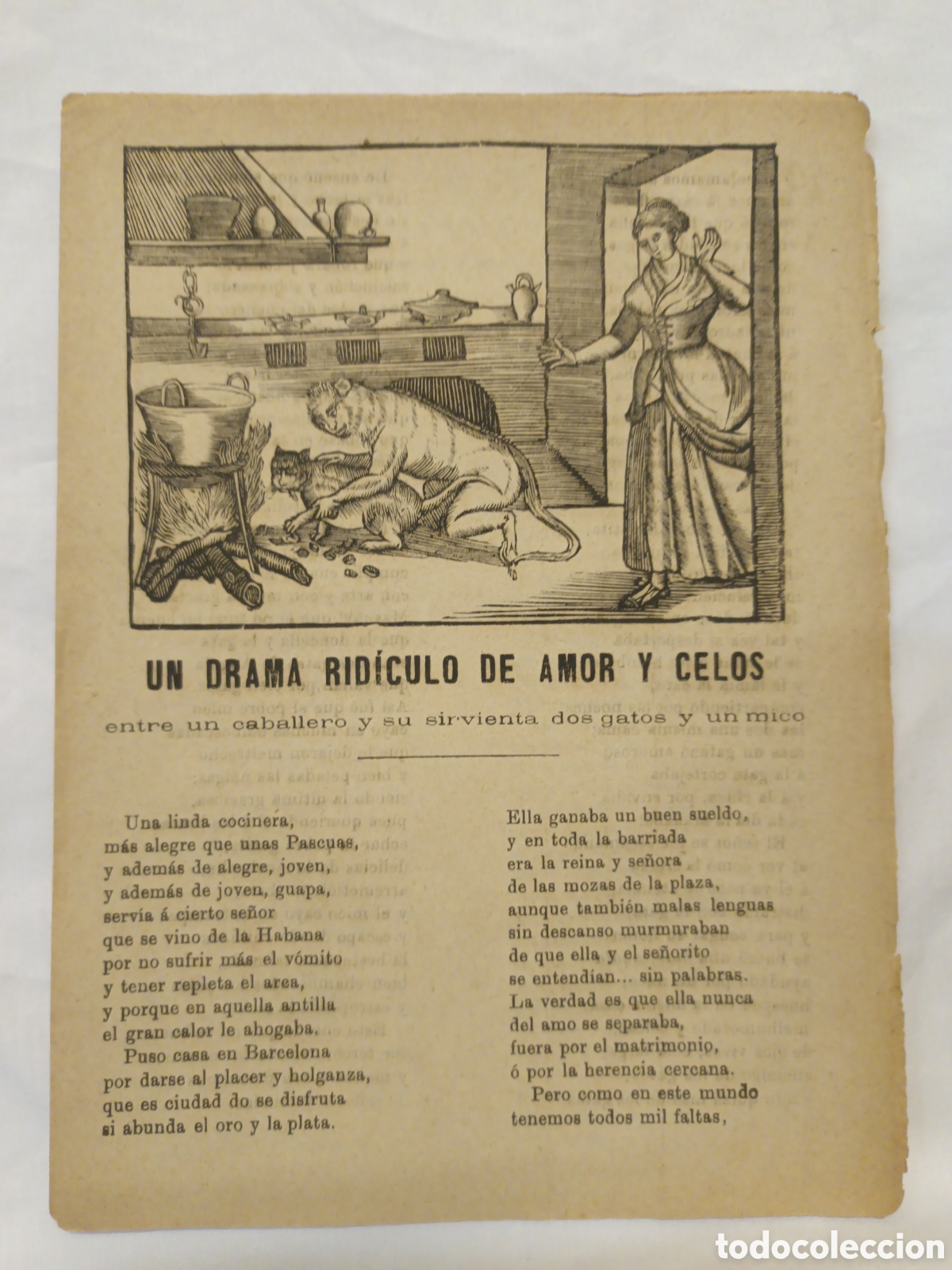 Otros art&iacute;culos de coleccionismo en papel: PLIEGO DE CORDEL - ROMANCE - UN DRAMA RID&Iacute;CULO DE AMOR Y CELOS - FINALES SIGLO XIX - 16 X 22 CM