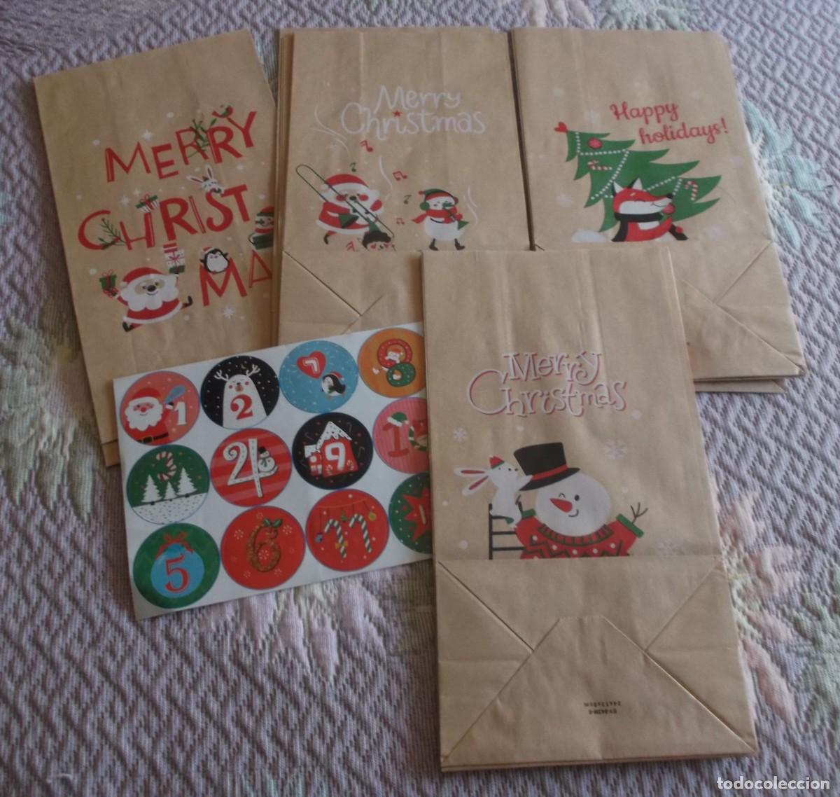 Otros art&iacute;culos de coleccionismo en papel: bolsas de papel para poner regalos de navidad 13 unidades + hoja con 12 pegatinas de numeros