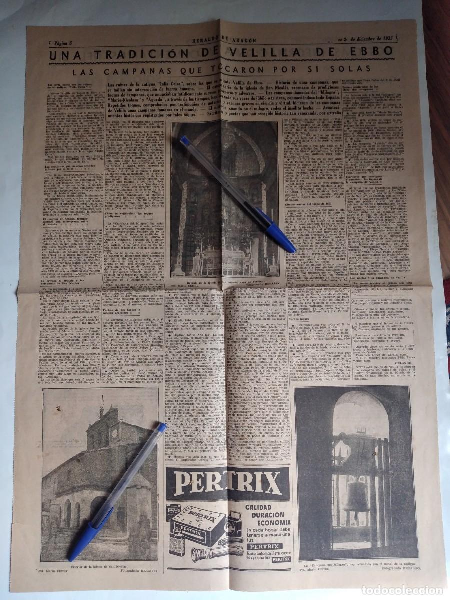 Otros art&iacute;culos de coleccionismo en papel: VELILLA DE EBRO ZARAGOZA LAS CAMPANAS QUE TOCARON SOLAS HERALDO DE ARAG&Oacute;N HOJA PRENSA A&Ntilde;O 1935