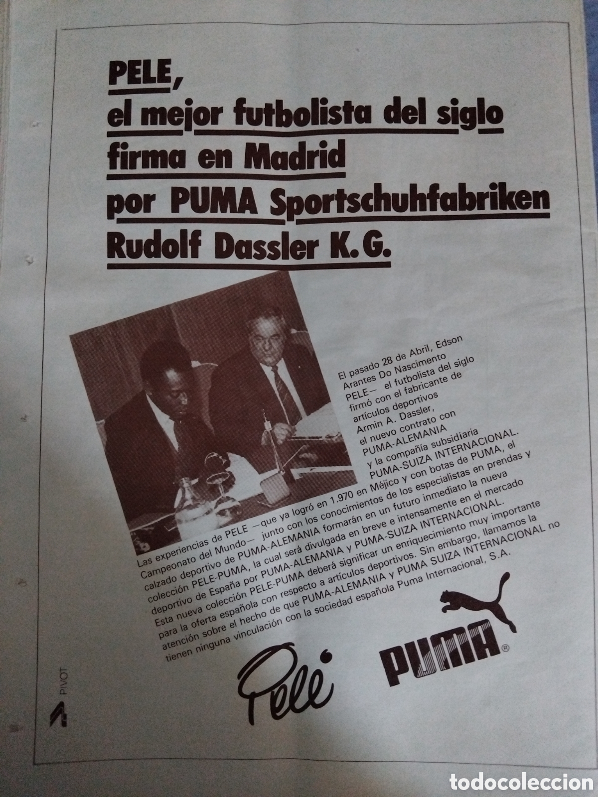 Otros art&iacute;culos de coleccionismo en papel: Prensa Pel&eacute; Firma Contrato PUMA Madrid 1981