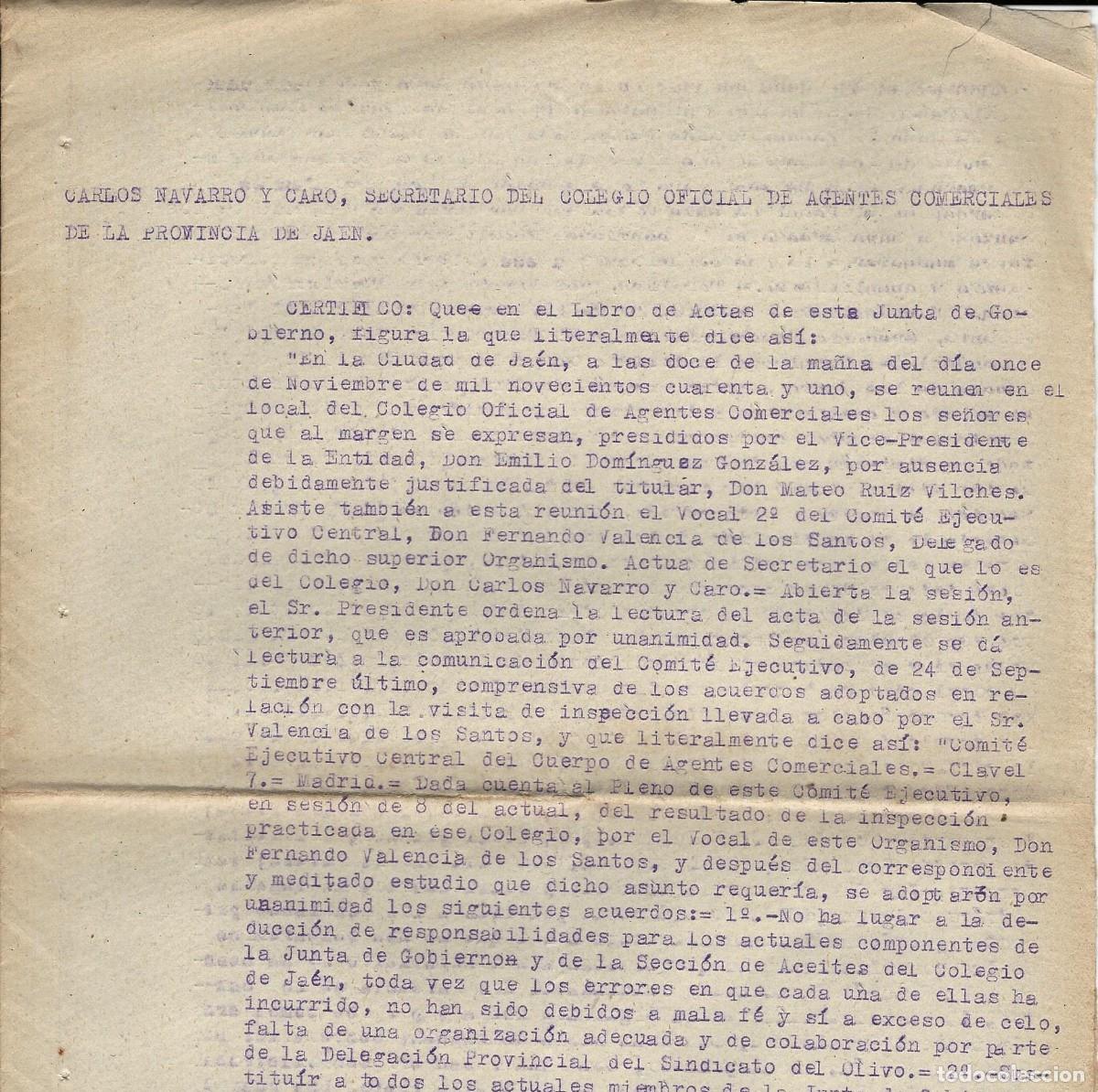 Otros art&iacute;culos de coleccionismo en papel: JAEN 1941 CARLOS NAVARRO CARO MECANOSCRITO 4 PGS AGENTES COMERCIALES M32