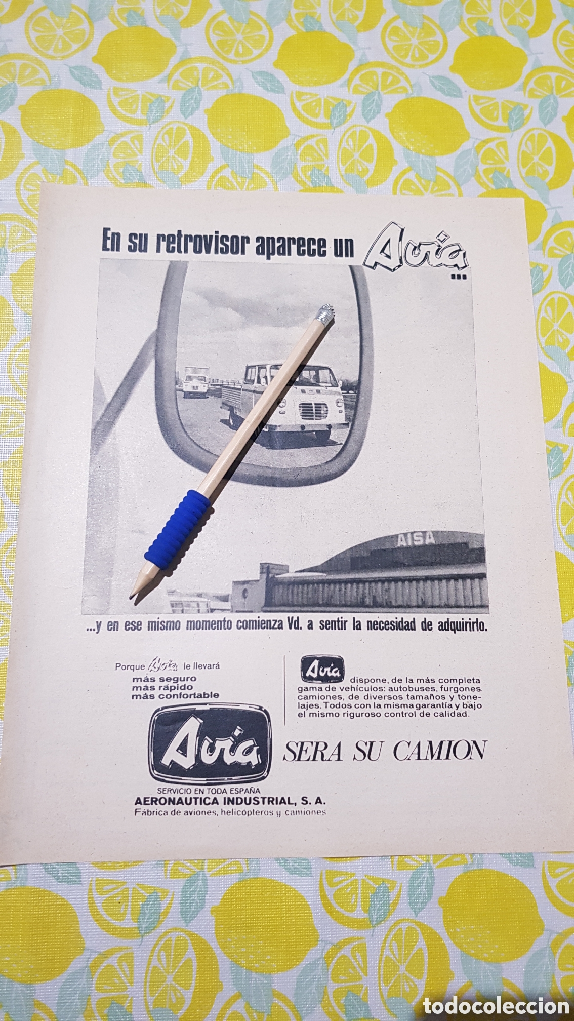 Otros art&iacute;culos de coleccionismo en papel: Hoja para enmarcar Cami&oacute;n Avia