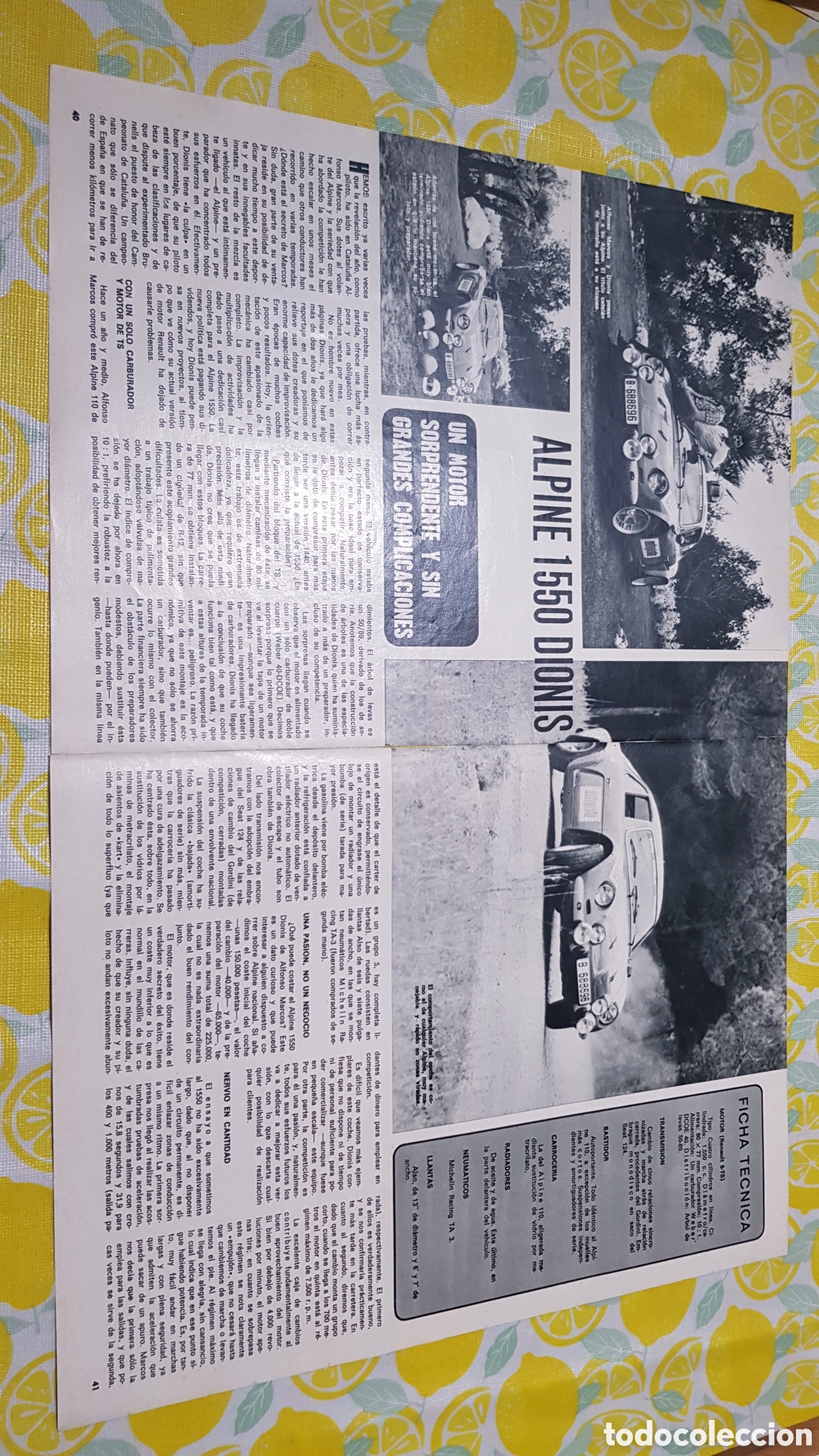Otros art&iacute;culos de coleccionismo en papel: Hojas Renault Alpine 1550 Dionnis