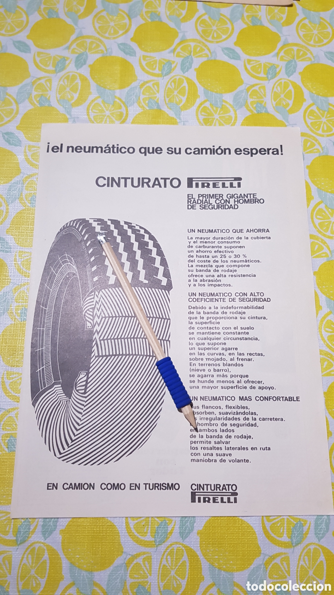 Otros art&iacute;culos de coleccionismo en papel: Hoja para enmarcar Cintauro Pirelli