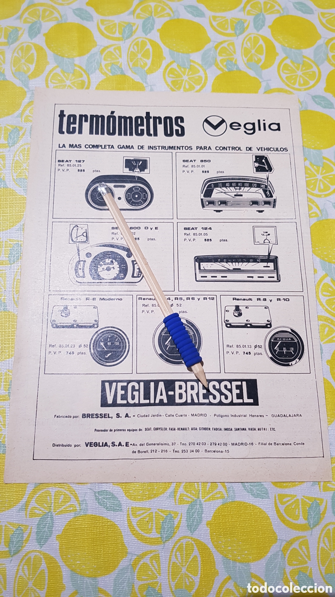 Otros art&iacute;culos de coleccionismo en papel: Hoja para enmarcar Termometros Veglia