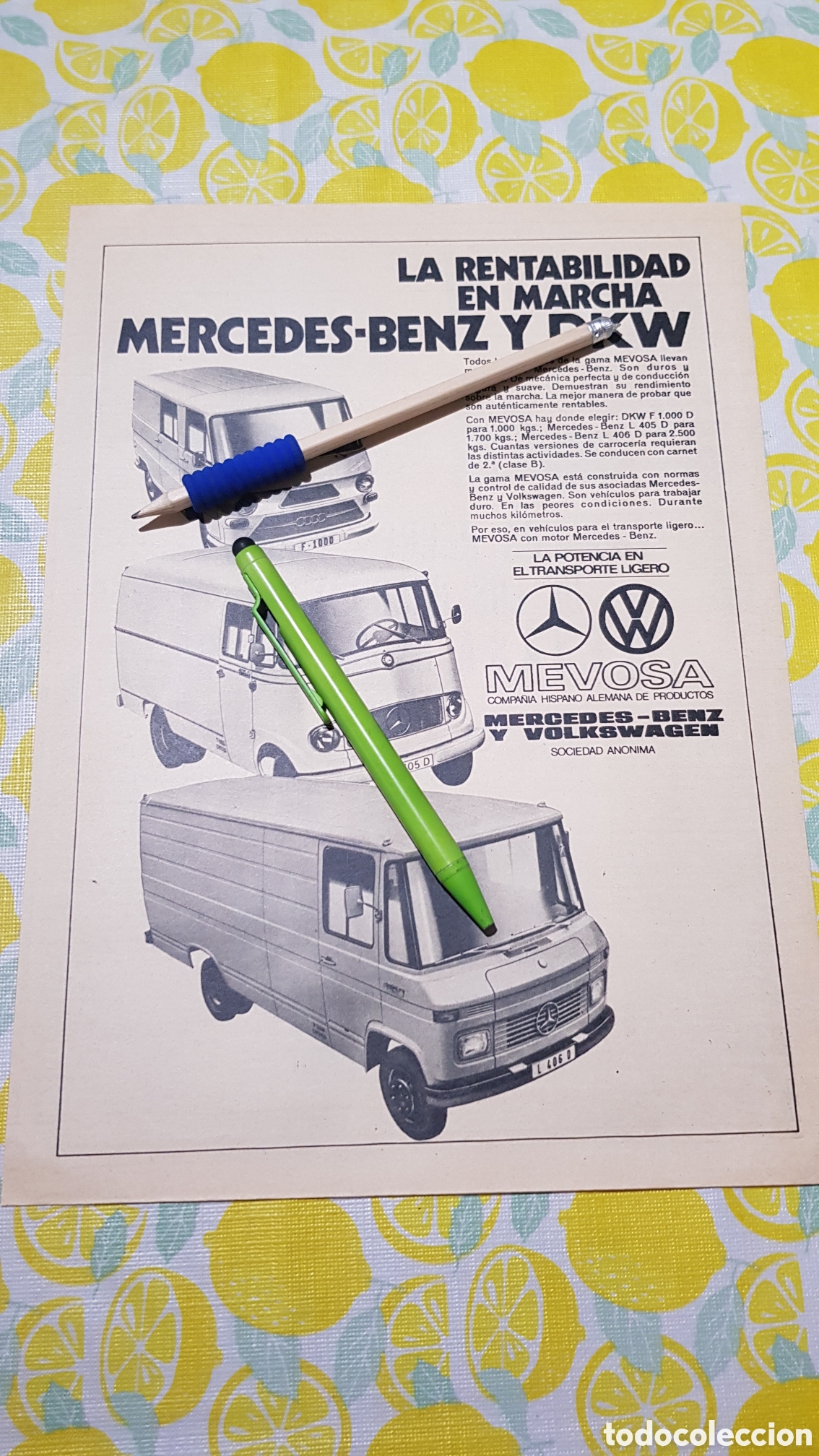 Otros art&iacute;culos de coleccionismo en papel: Hoja para enmarcar Mercedes benz DKW