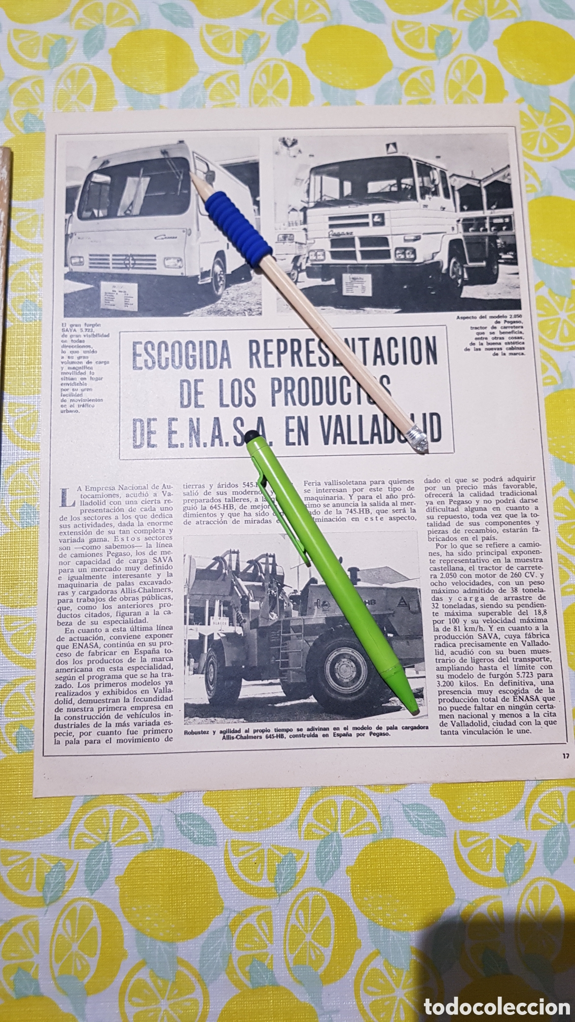 Otros art&iacute;culos de coleccionismo en papel: Hoja Enasa camiones pegaso