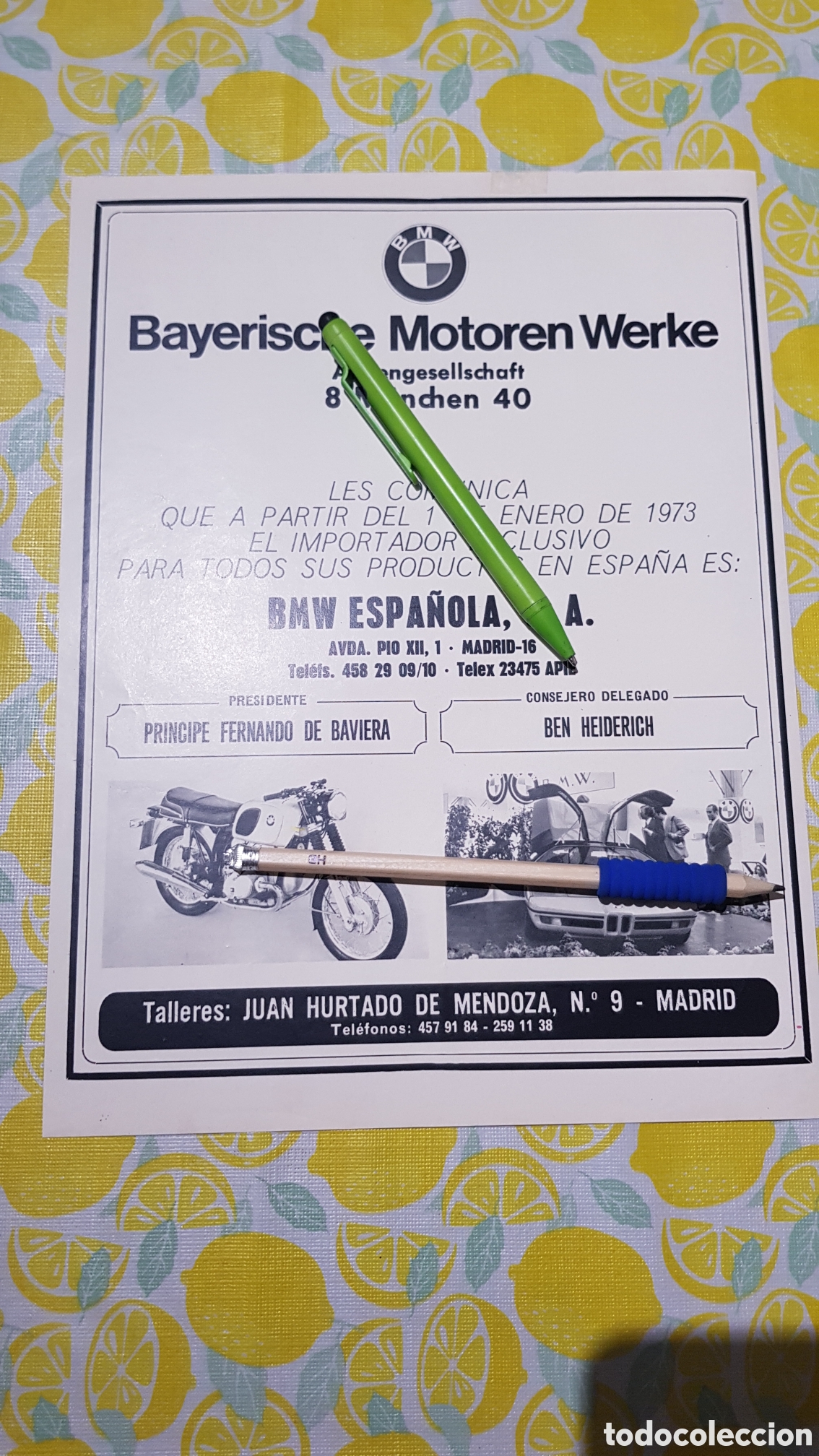Otros art&iacute;culos de coleccionismo en papel: Hoja para enmarcar Bmw Espa&ntilde;ola S.A