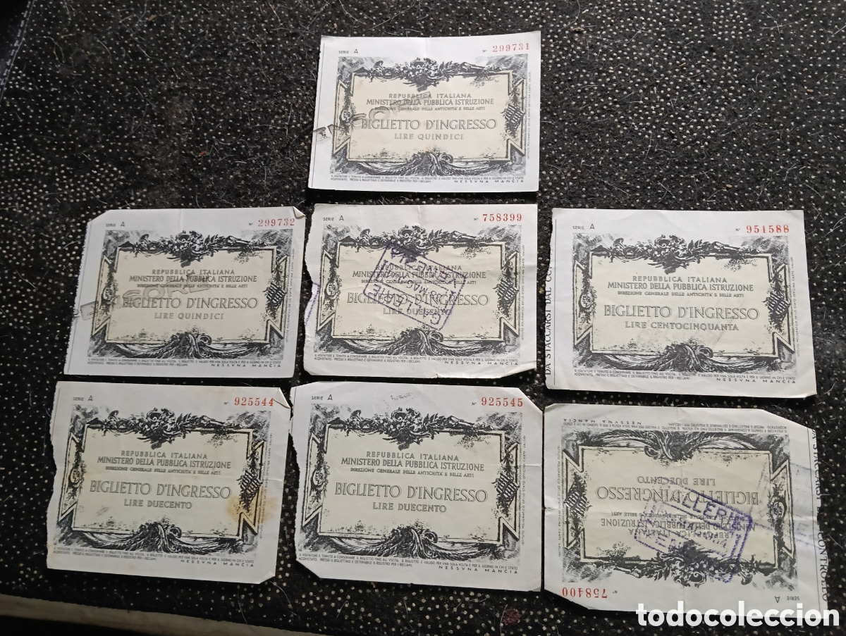 Otros art&iacute;culos de coleccionismo en papel: 7 ANTIGUOS BILLETE ITALIANO BIGLIETO D'INGRESSO DE 50 LIRAS ESTAMPADO A&Ntilde;OS 50 - 60