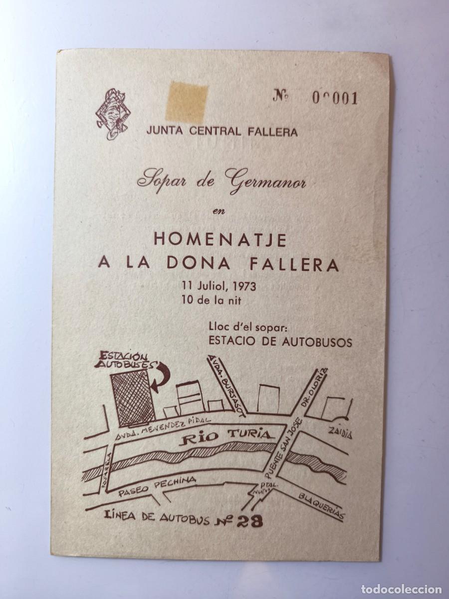 Otros art&iacute;culos de coleccionismo en papel: Antigua minuta Sopar de Germanor Homenaje a la Dona Fallera Junta Central Fallera Valencia, 1973