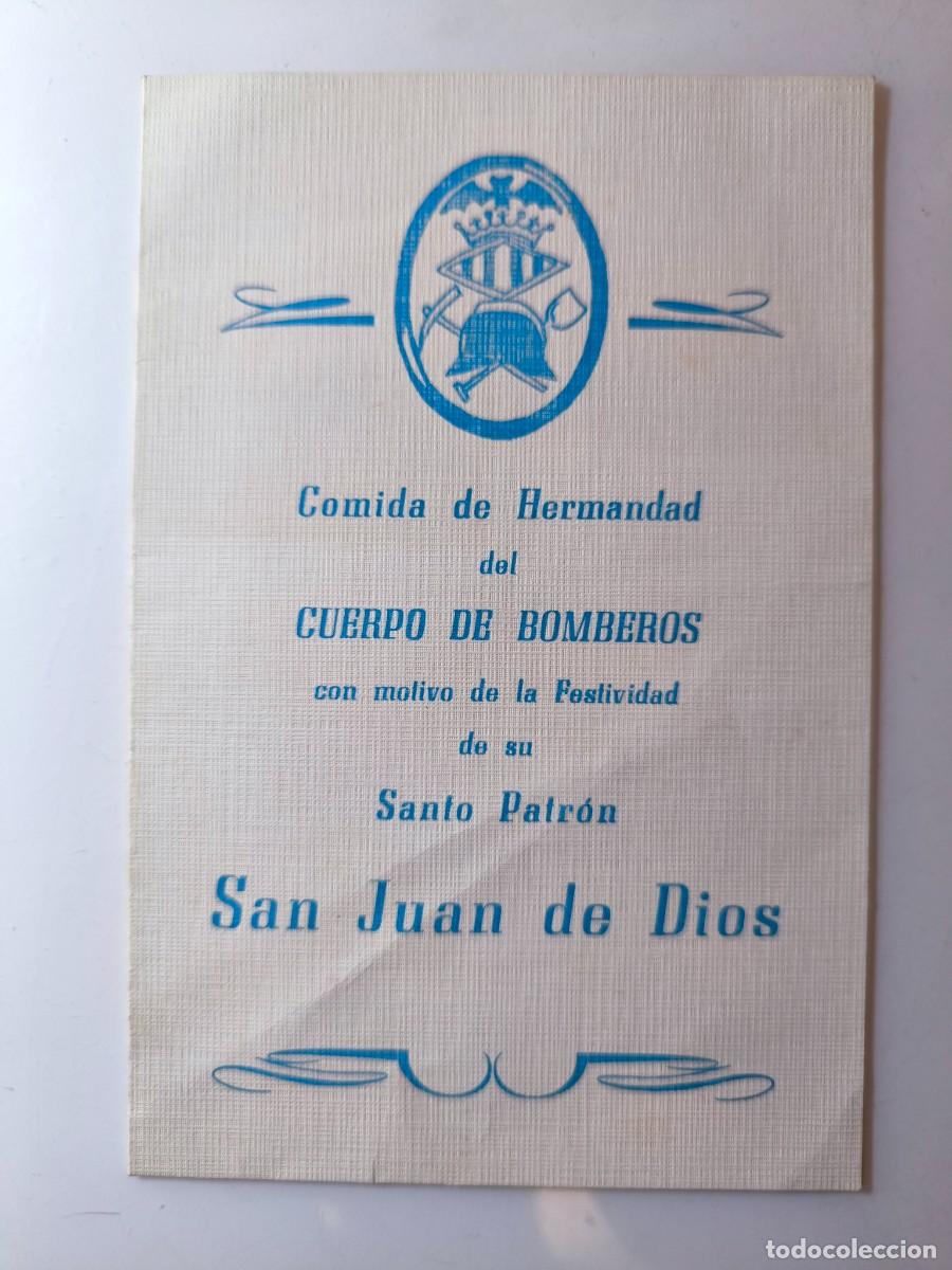 Otros art&iacute;culos de coleccionismo en papel: Minuta. Comida Hermandad del Cuerpo Bomberos por San Juan de Dios Restaurante Piscina Valencia 1973