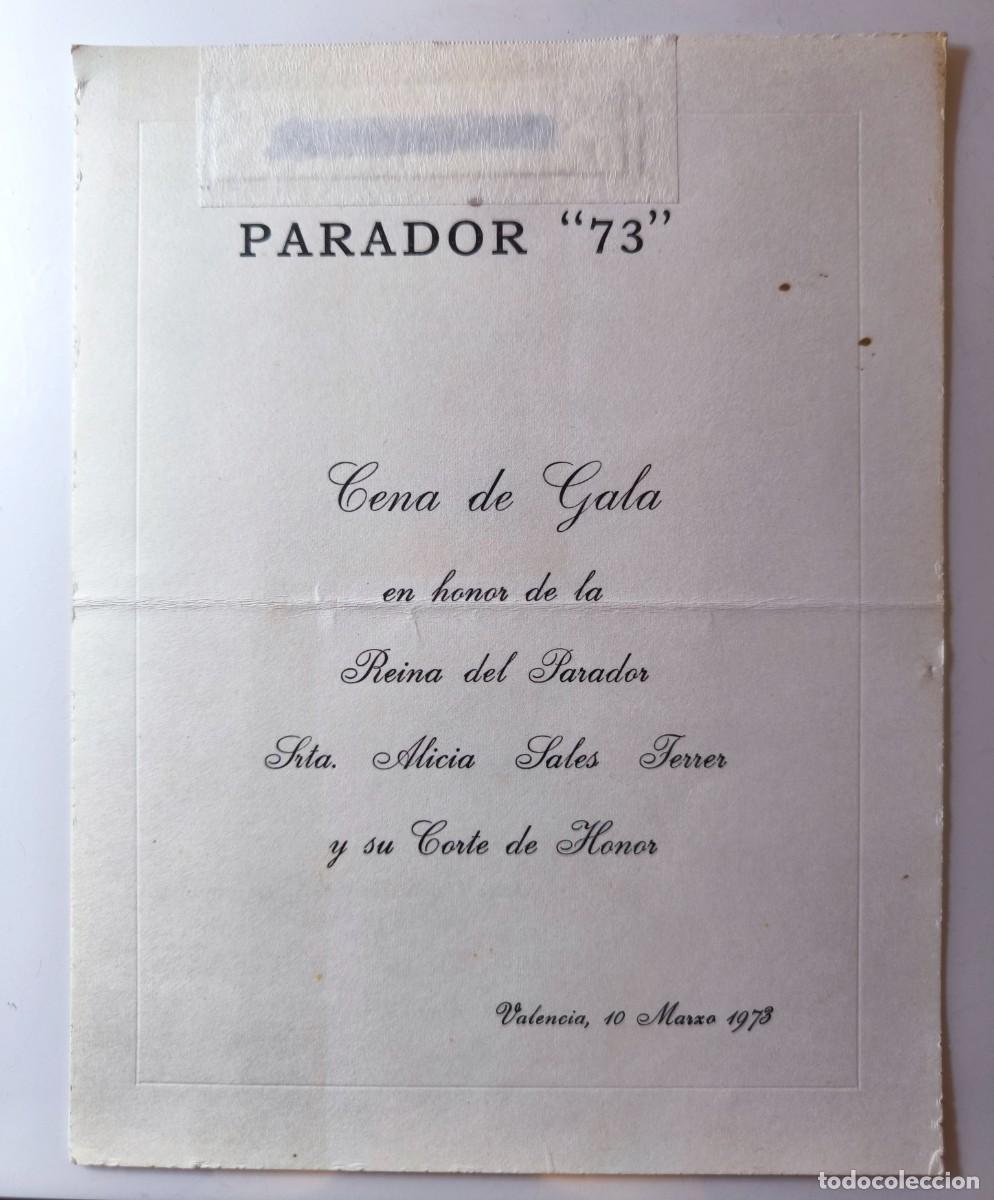 Otros art&iacute;culos de coleccionismo en papel: Antigua minuta. Cena de Gala en honor de la Reina del Parador 73, Alicia Sales Ferrer. Valencia 1973