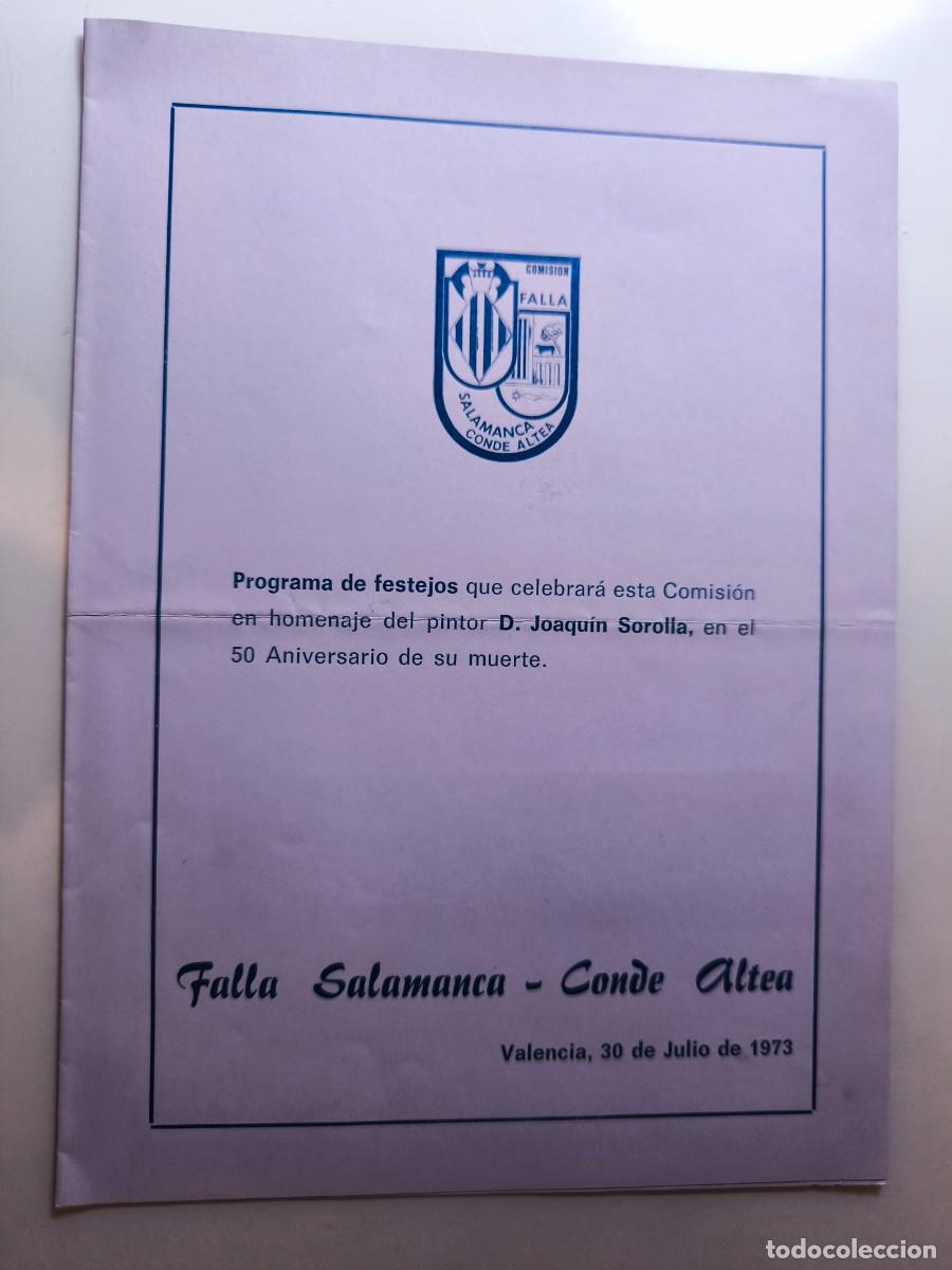 Otros art&iacute;culos de coleccionismo en papel: Antiguo programa homenaje a Joaqu&iacute;n Sorolla &ndash; Falla Salamanca-Conde Altea &ndash; Valencia 1973