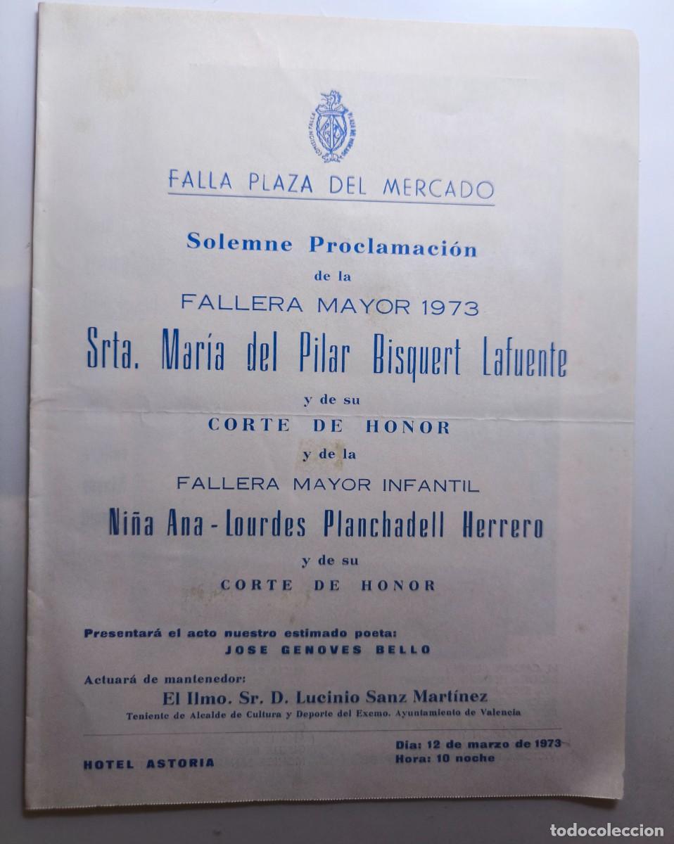 Otros art&iacute;culos de coleccionismo en papel: Antiguo programa proclamaci&oacute;n Falleras Mayores &ndash; Falla Plaza del Mercado &ndash; Valencia 1973