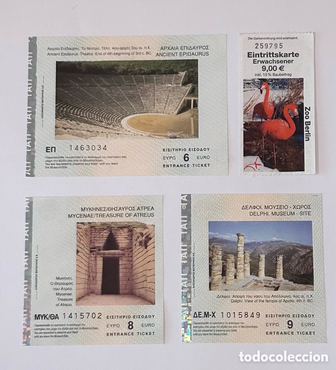 Otros art&iacute;culos de coleccionismo en papel: LOTE 4 ENTRADAS PASES TICKETS. GRECIA. MICENAS. DELPHI. MUSEO. ZOO DE BERL&Iacute;N. PUBLICIDAD NESTL&Eacute;