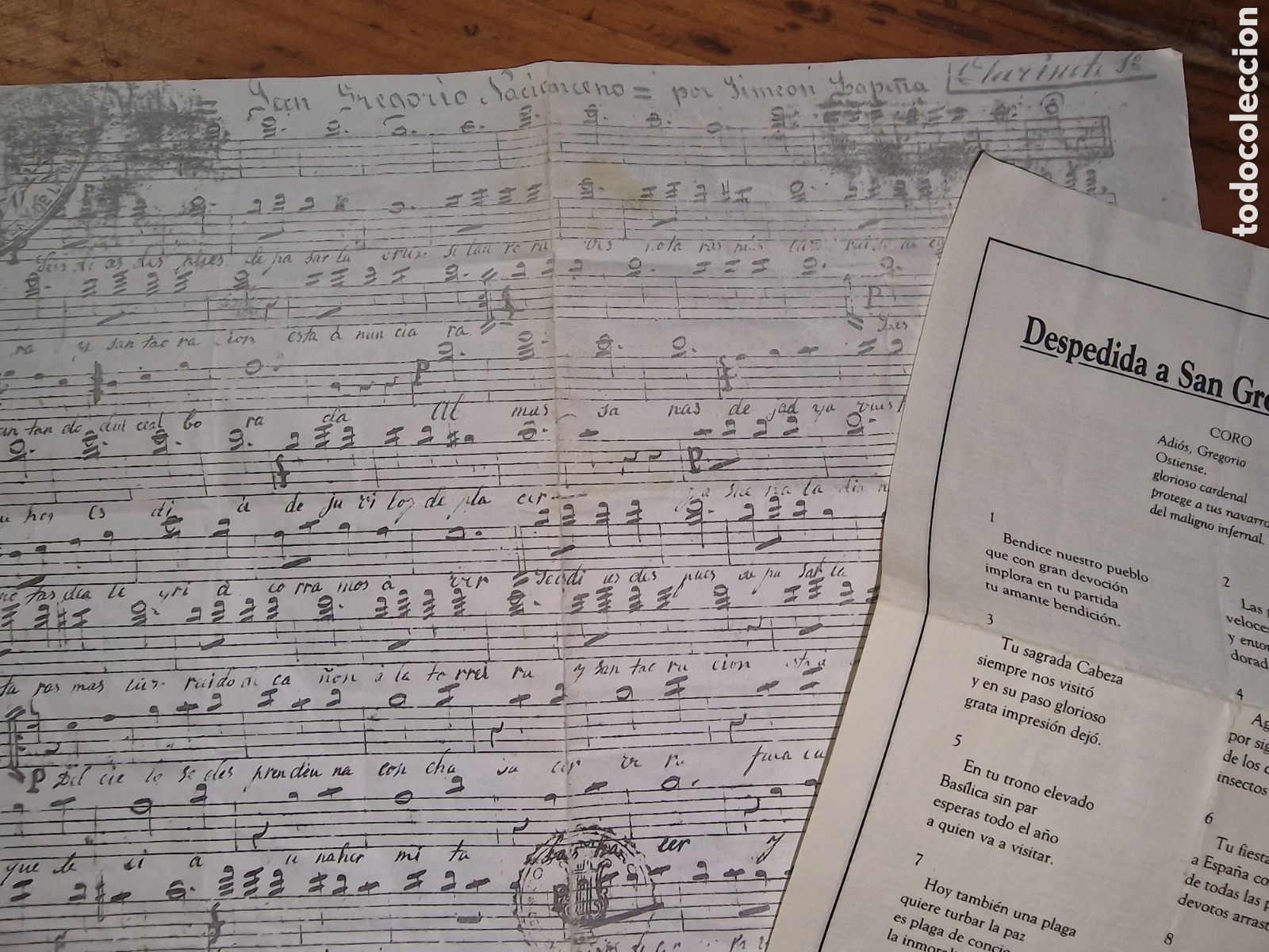 Otros art&iacute;culos de coleccionismo en papel: Papeles,hinmo a San Gregorio,por simeon lape&ntilde;a,clarinete 1*
