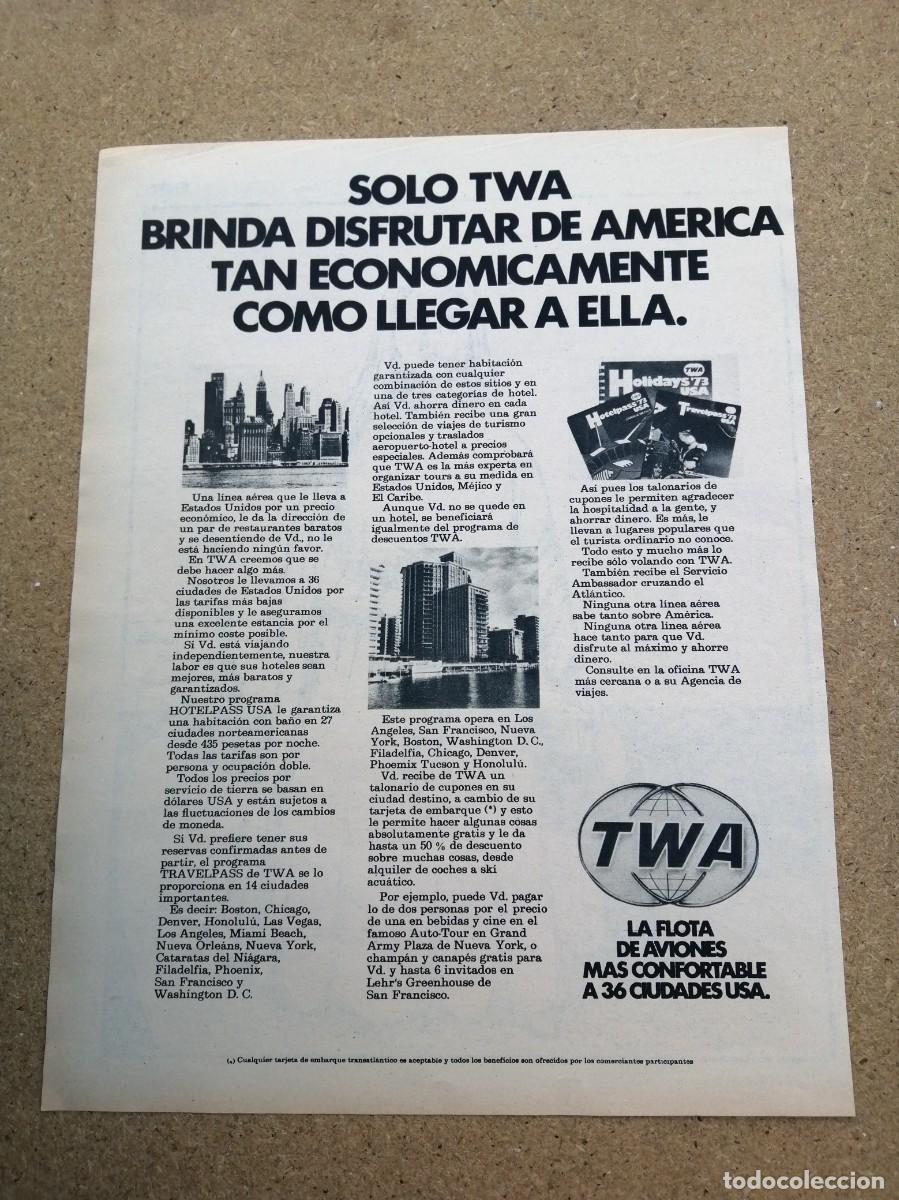 Otros art&iacute;culos de coleccionismo en papel: ANUNCIO. TWA LA FLOTA DE AVIONES MAS CONFORTABLE A 36 CIUDADES USA