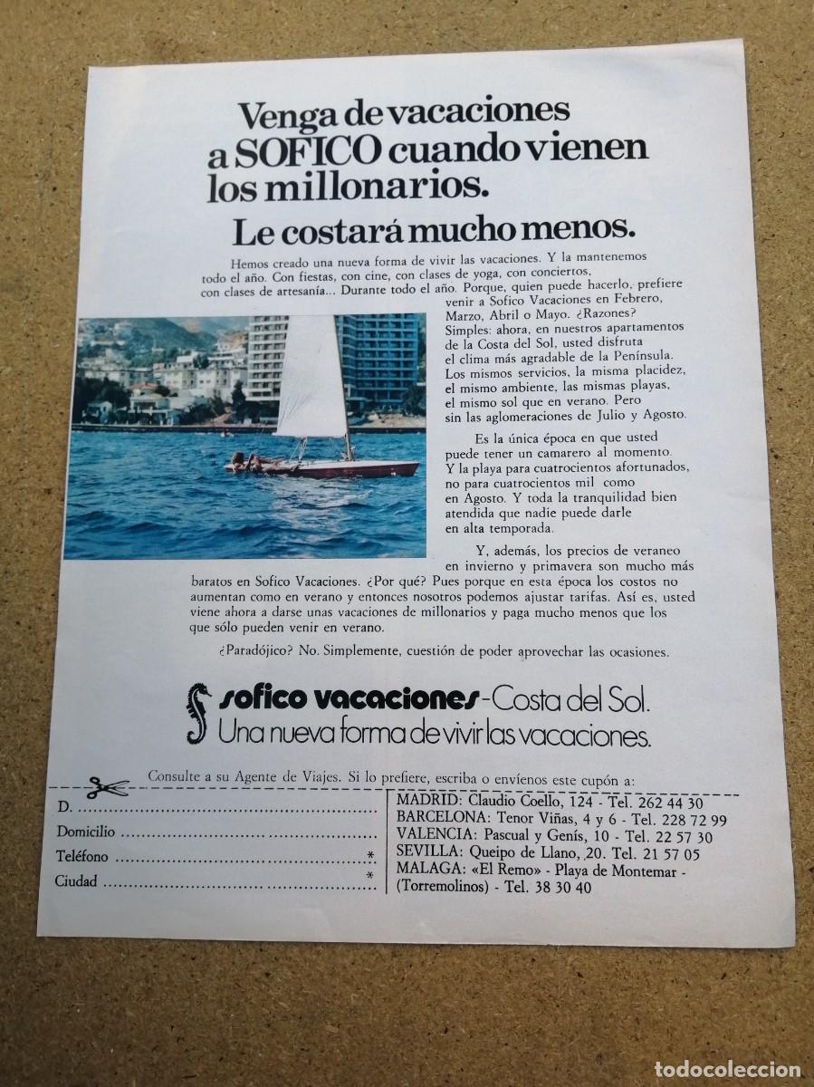 Otros art&iacute;culos de coleccionismo en papel: ANUNCIO. SOFICO VACACIONES