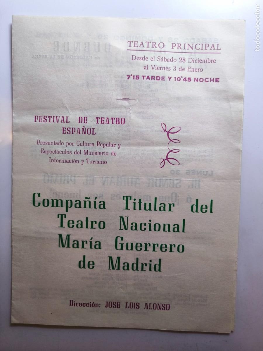 Otros art&iacute;culos de coleccionismo en papel: Programa teatral Teatro Nacional Mar&iacute;a Guerrero Festival de Teatro Espa&ntilde;ol Teatro Principal Alicante