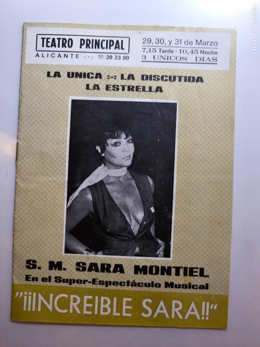 Otros art&iacute;culos de coleccionismo en papel: Antiguo programa teatral Sara Montiel &ndash; &ldquo;&iexcl;Incre&iacute;ble Sara!&rdquo; &ndash; Teatro Principal Alicante 1977