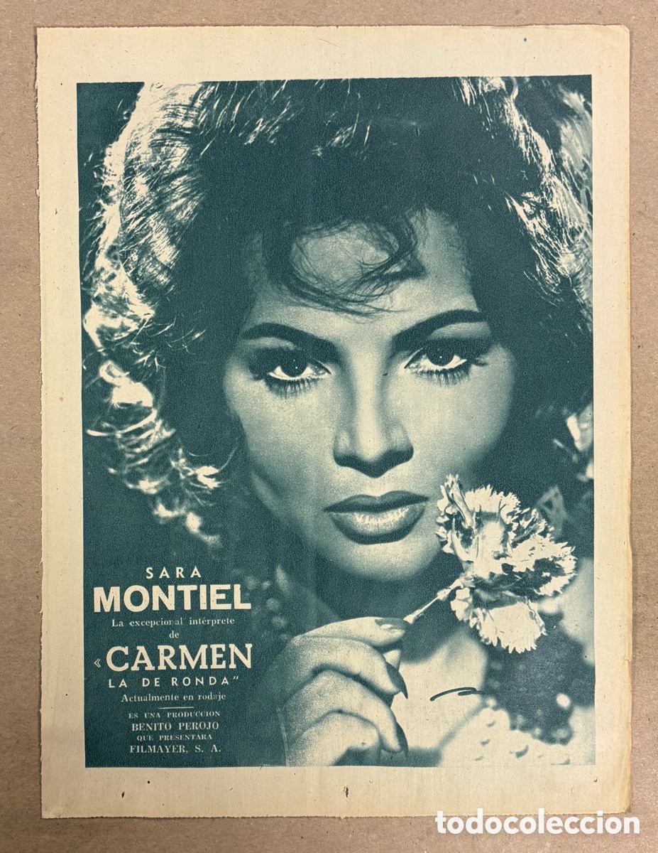 Otros art&iacute;culos de coleccionismo en papel: CARMEN LA DE RONDA (SARA MONTIEL). CARTEL PUBLICITARIO PERI&Oacute;DICO ABC DE 1959..