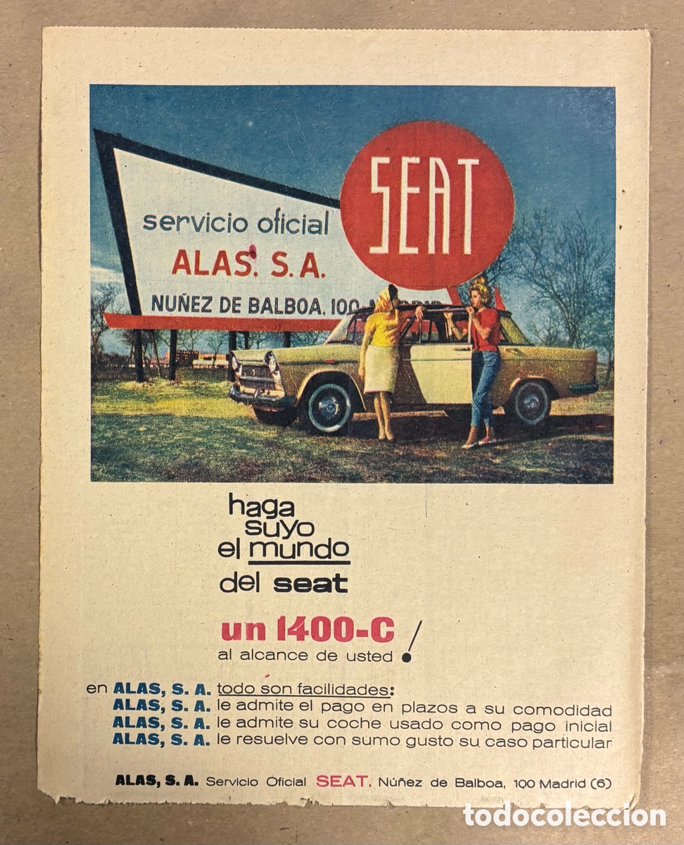 Otros art&iacute;culos de coleccionismo en papel: SEAT 1400-C. ANUNCIO PUBLICITARIO PERI&Oacute;DICO ABC DE 1960. SERVICIO OFICIAL ALAS (MADRID).