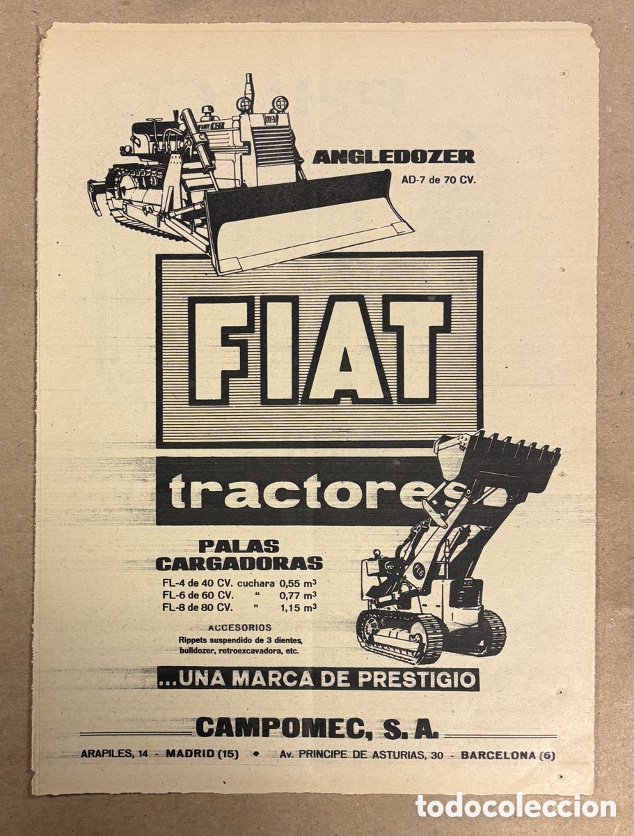 Otros art&iacute;culos de coleccionismo en papel: TRACTORES FIAT. ANUNCIO PUBLICITARIO PERI&Oacute;DICO ABC DE 1960. CAMPOMEG