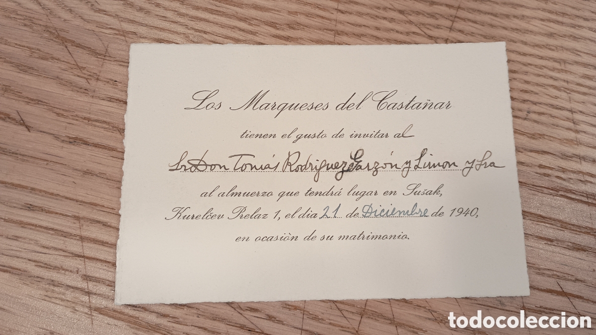 Otros art&iacute;culos de coleccionismo en papel: MARQUESES DEL CASTA&Ntilde;AR - INVITACI&Oacute;N DE BODA - 21 DE DICIEMBRE DE 1940