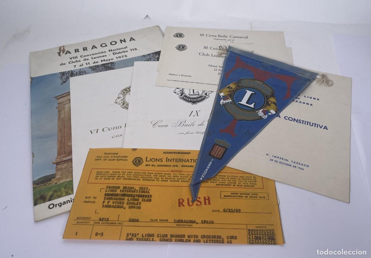 Otros art&iacute;culos de coleccionismo en papel: Conjunto de Documentos y Banderin - Club de Lions de Tarragona / Leones de Tarragona - A&ntilde;os 60/70