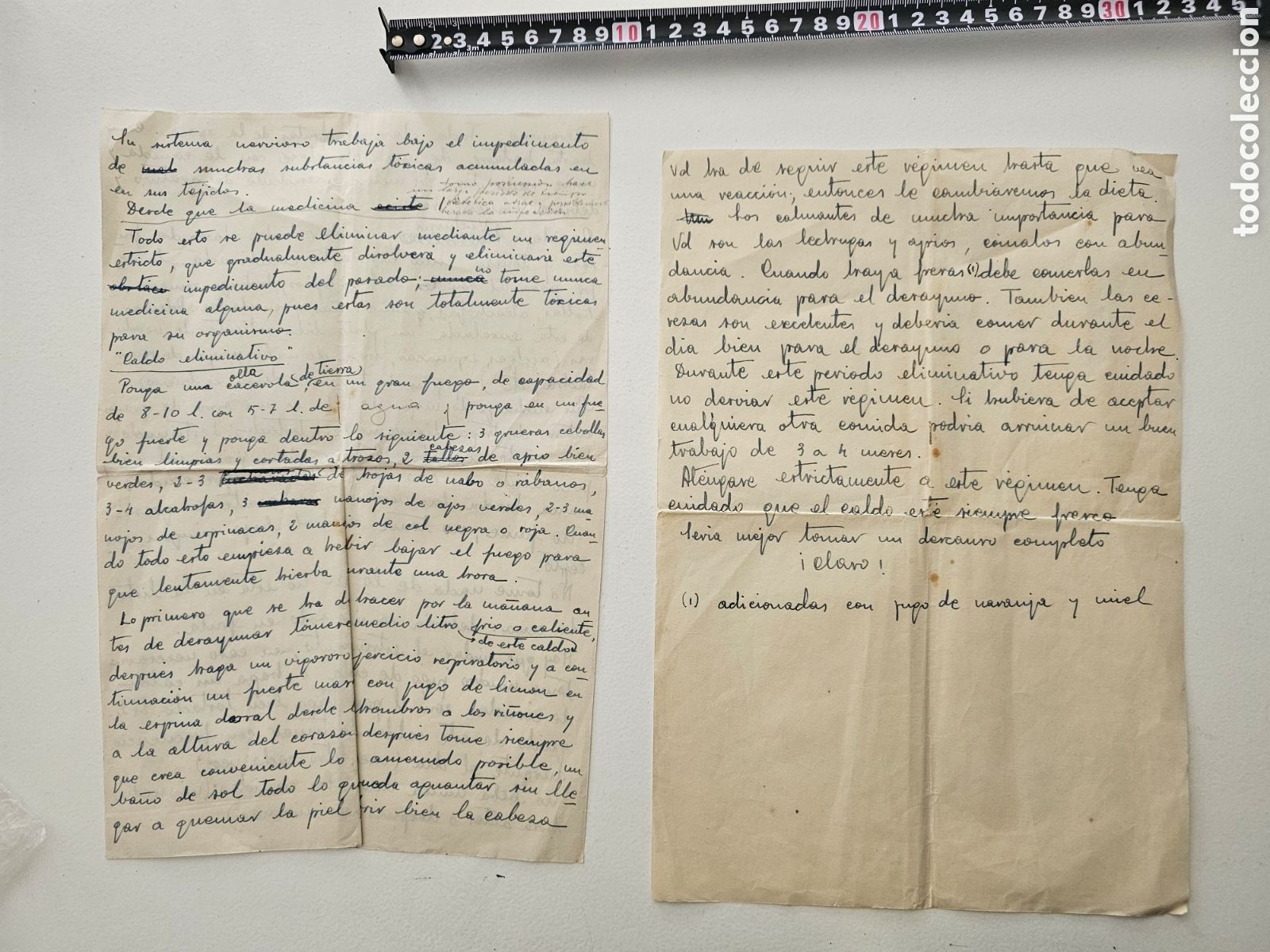 Otros art&iacute;culos de coleccionismo en papel: ​Documento Antiguo Manuscrito &ndash; Recetario/R&eacute;gimen Alimenticio Naturista Tradicional (A&ntilde;os 40-60)