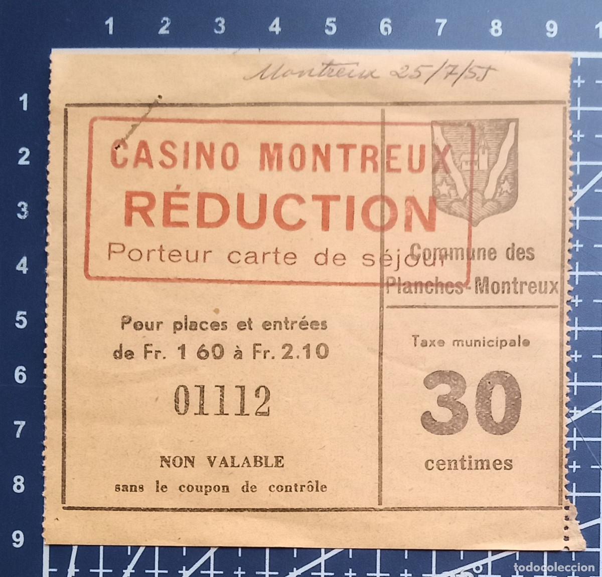 Otros art&iacute;culos de coleccionismo en papel: ENTRADA/TIQUET - CASINO MONTREUX - 1955