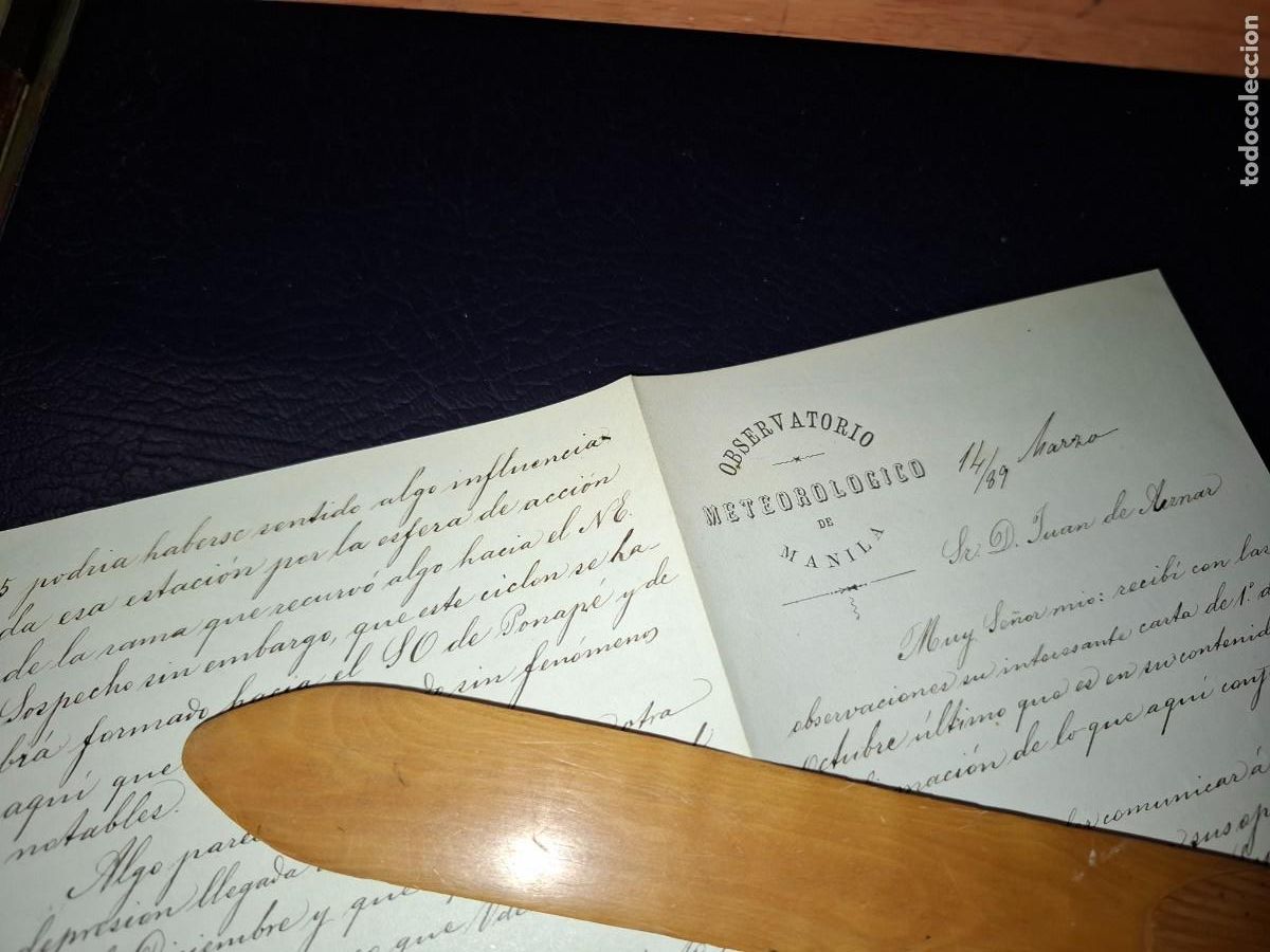Otros art&iacute;culos de coleccionismo en papel: Carta ( sin sobre ) observatorio meterologico de Manila, 1889. Firma Miguel Saderra