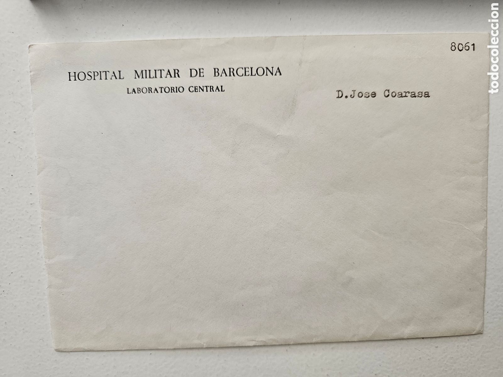 Paper Collecting Others: ​Sobre Antiguo Hospital Militar de Barcelona - Laboratorio Central (D. Jose Coarasa) - Doc. Hist&oacute;ric