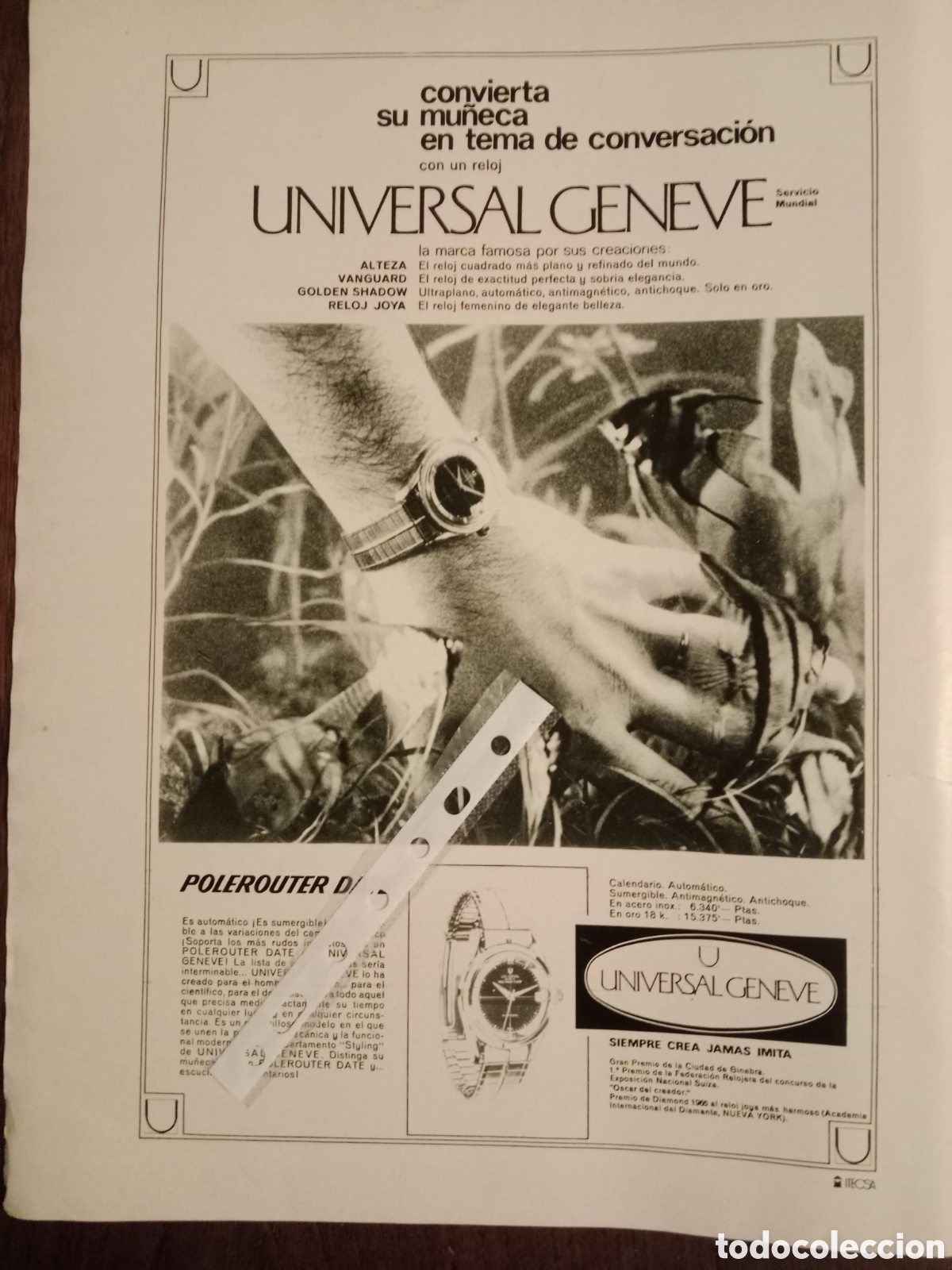 Otros art&iacute;culos de coleccionismo en papel: Publicidad reloj universal geneve de 1967