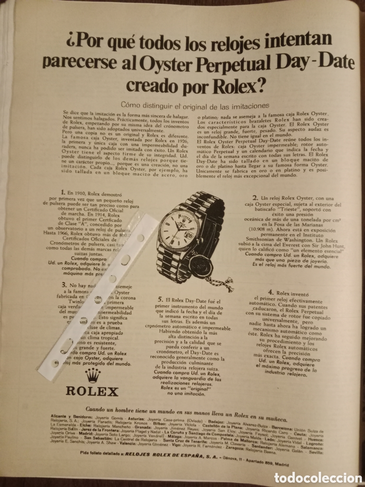 Otros art&iacute;culos de coleccionismo en papel: Publicidad reloj Rolex de 1967